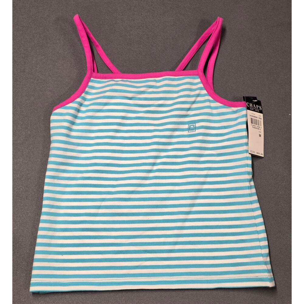 Girls Medium Camisole Top Stretch Blue Stripes Layer Chaps Youth Girls